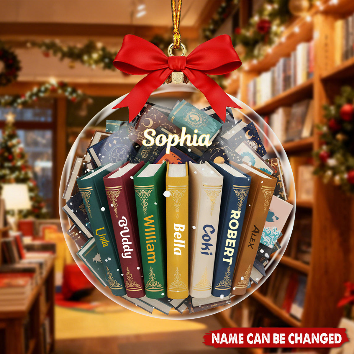 Personalized "Bookmas" Reading Ornament With Name & 7 Book Names | Unique Christmas Gift for Book Lover Librarian Kids