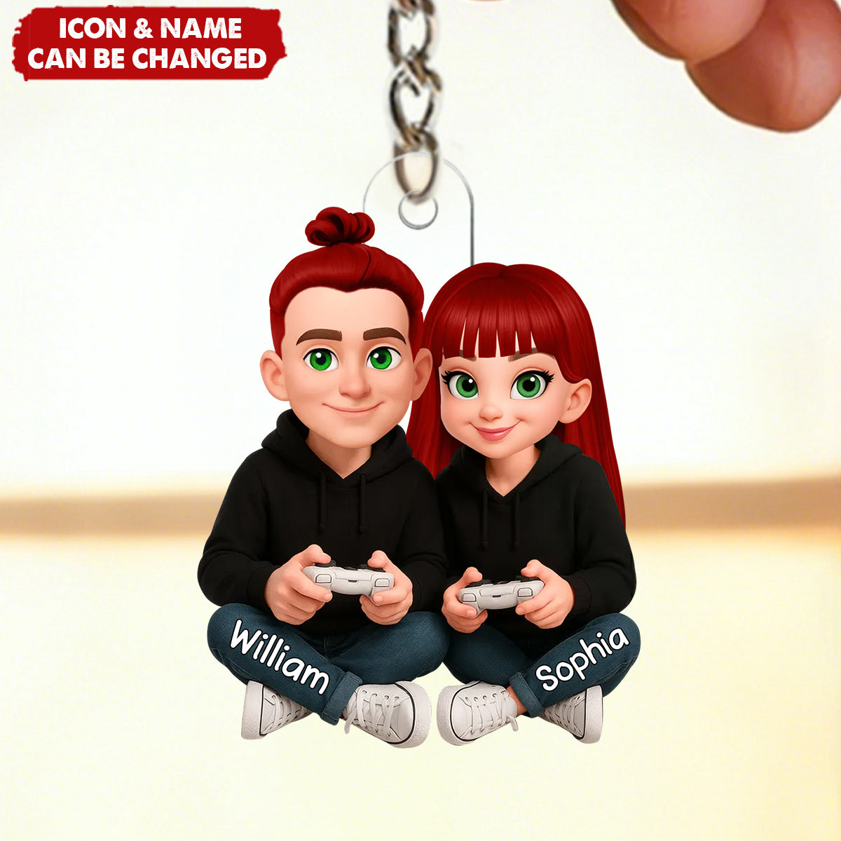 Personalized 3D Effect Couple Gaming Acrylic Keychain With Names & Icons - Valentine's Day Christmas Birthday Gift for Gamer Couple