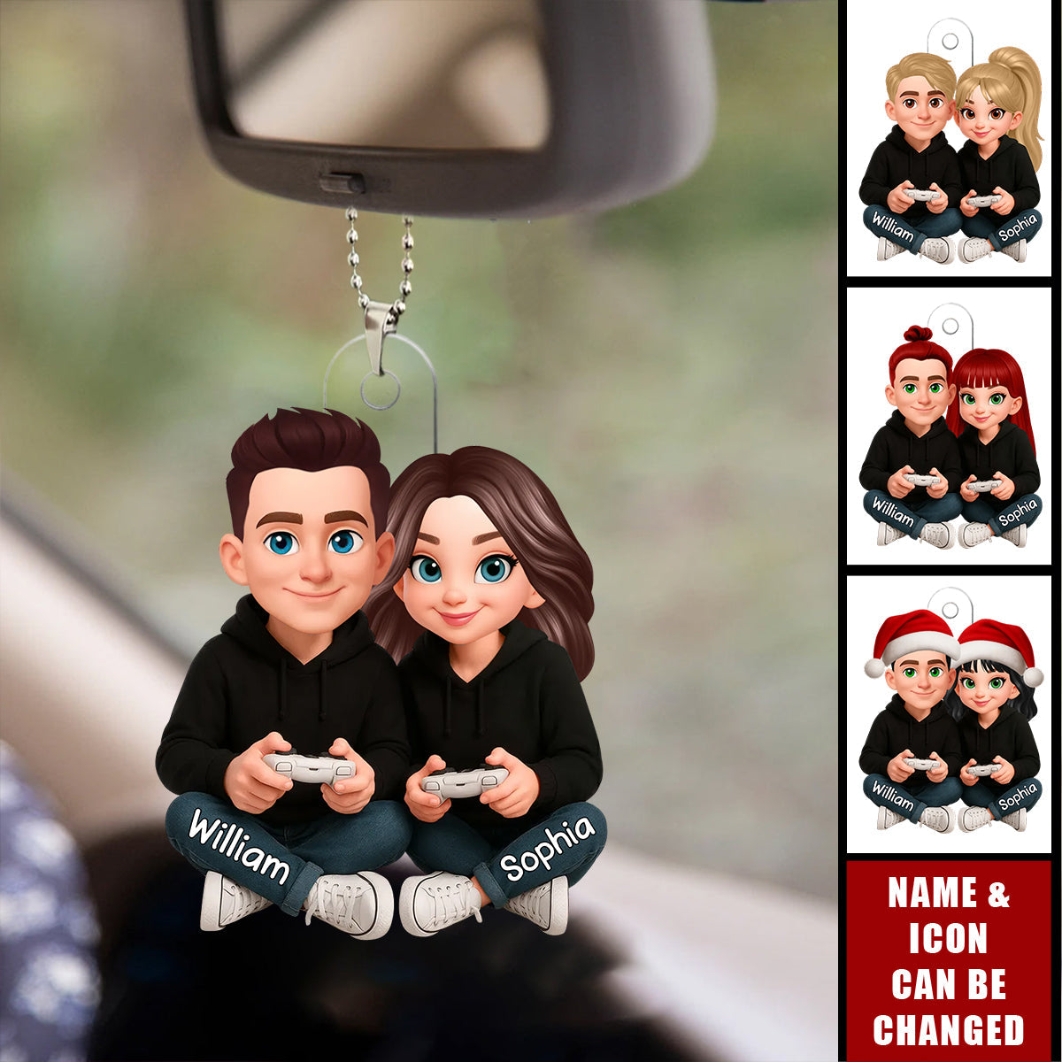 Personalized Gamer Couple Acrylic Ornament With Names & Icons - Christmas | Birthday | Anniversary Gift For Husband & Wife