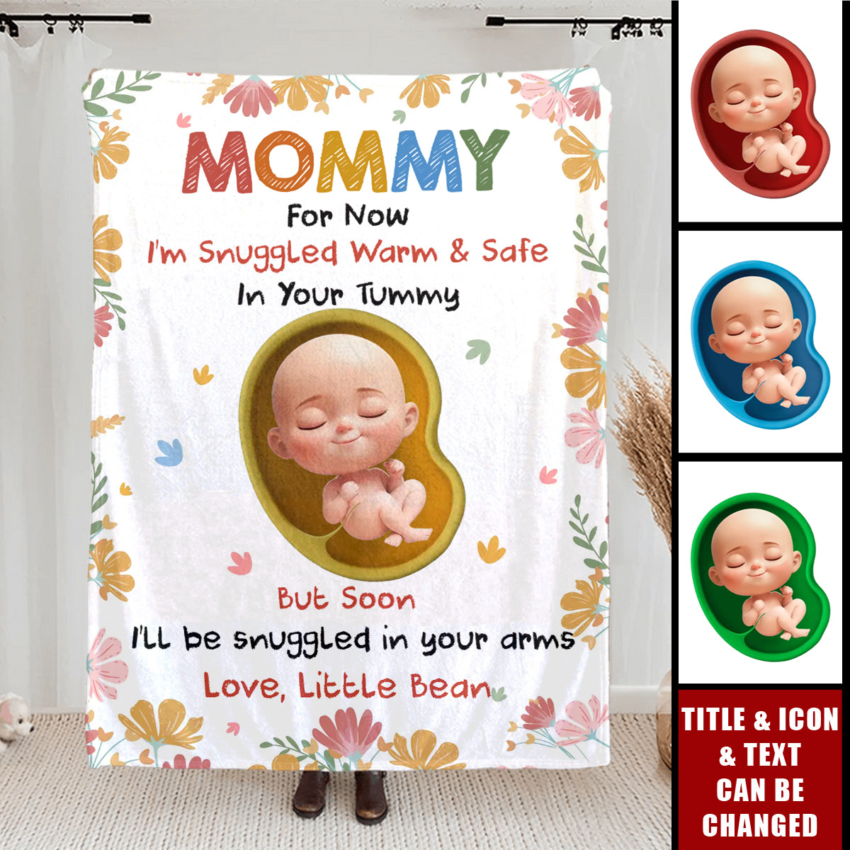 Personalized Pregnancy Quote Fleece Blanket With Name | "Snuggled In Your Tummy" | Maternity | Announcement Gift For Mommy to Be And Baby Shower