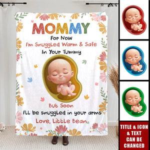 Personalized Pregnancy Quote Fleece Blanket With Name | "Snuggled In Your Tummy" | Maternity | Announcement Gift For Mommy to Be And Baby Shower