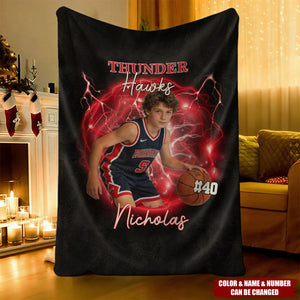 Personalized Sports Team Blanket With Name & Number - Birthday | Christmas Athlete Gift For Basketball Baseball & Football Players & Kids