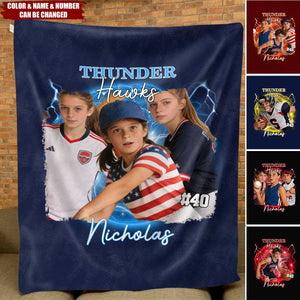 Personalized Sports Team Blanket With Name & Number - Birthday | Christmas Athlete Gift For Basketball Baseball & Football Players & Kids