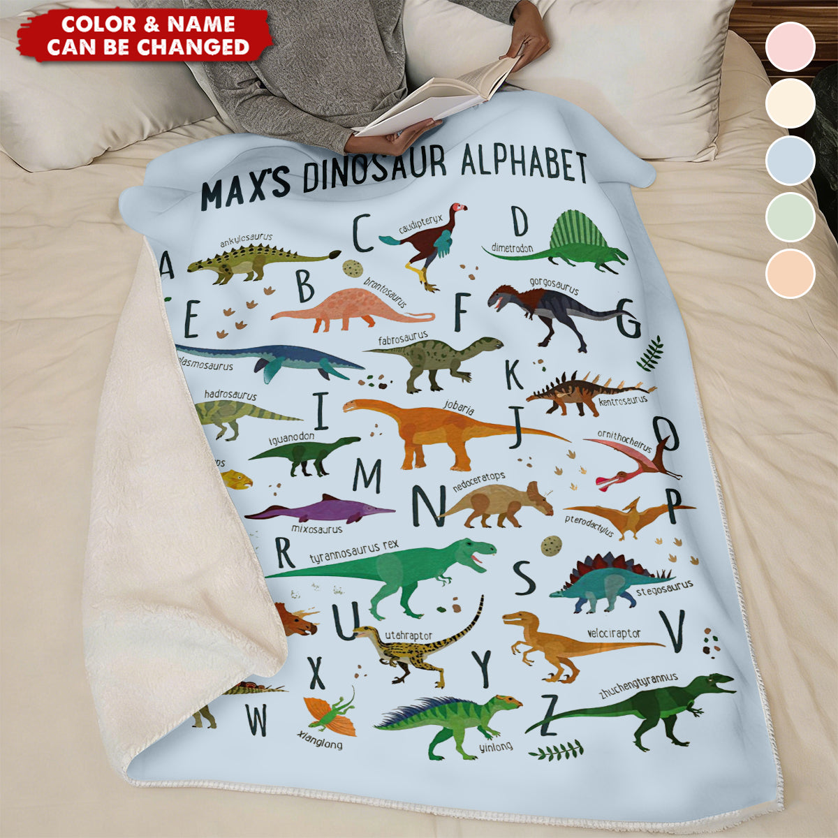 Personalized Dinosaur Alphabet Fleece Blanket With Name - Educational Learning | Birthday Gift For Baby Shower & Kids