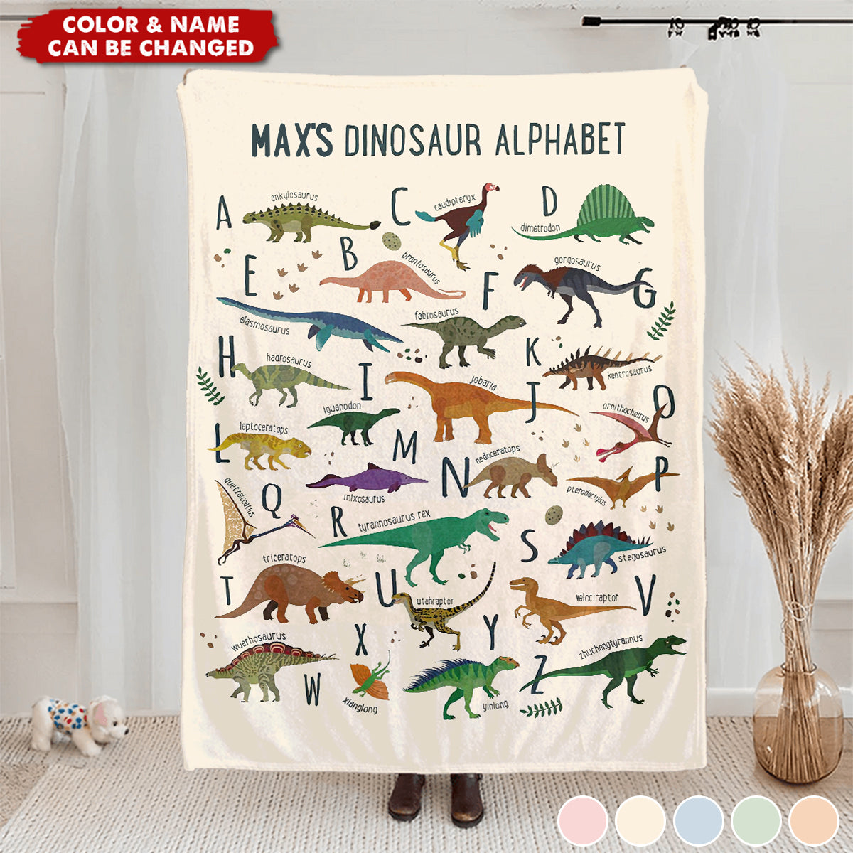 Personalized Dinosaur Alphabet Fleece Blanket With Name - Educational Learning | Birthday Gift For Baby Shower & Kids