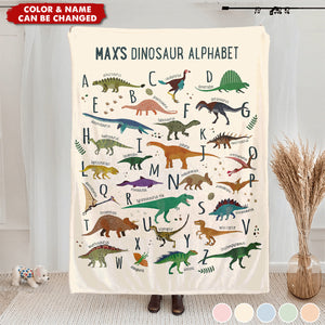 Personalized Dinosaur Alphabet Fleece Blanket With Name - Educational Learning | Birthday Gift For Baby Shower & Kids