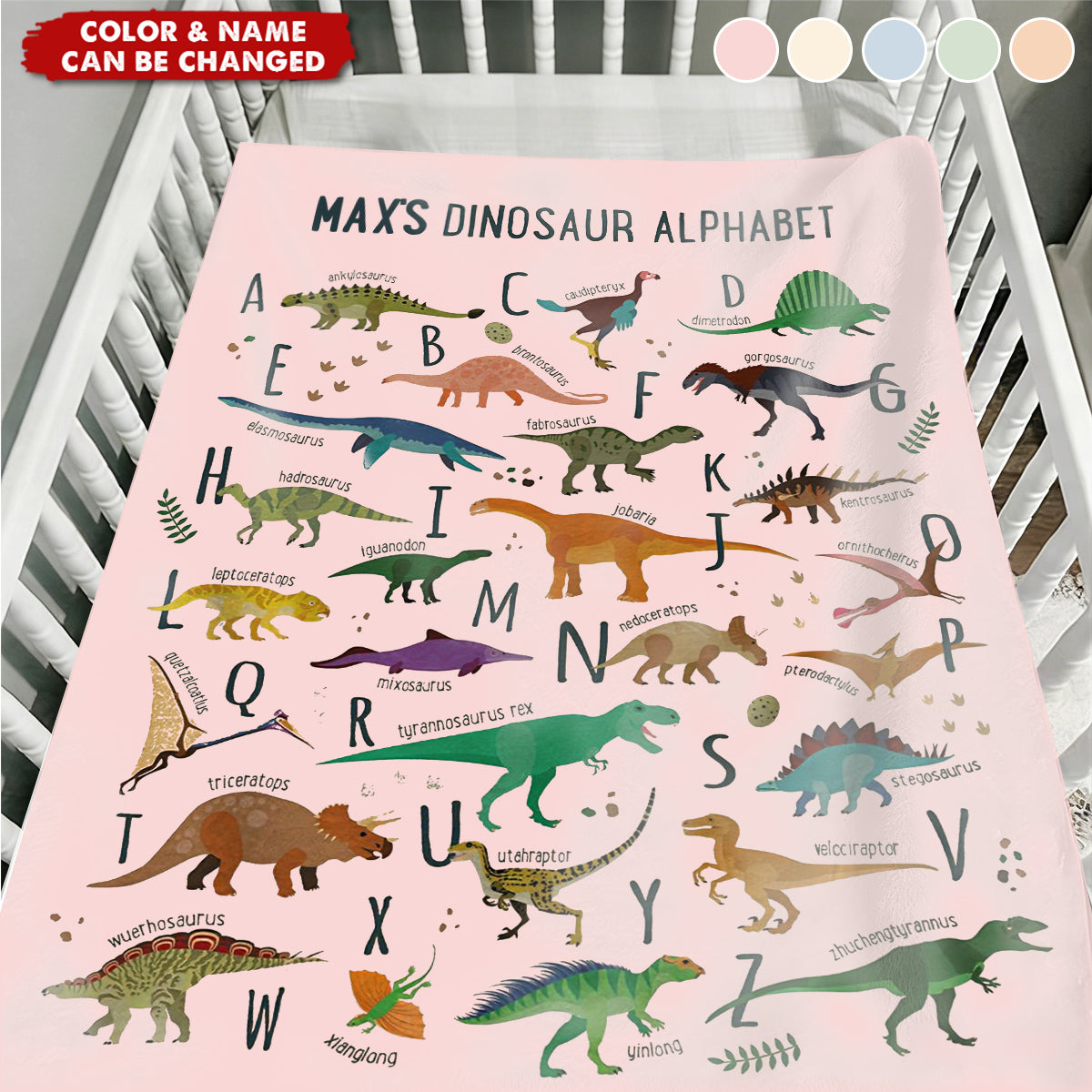 Personalized Dinosaur Alphabet Fleece Blanket With Name - Educational Learning | Birthday Gift For Baby Shower & Kids