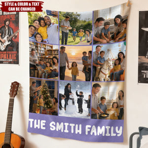 Personalized Photo Grid Collage Fleece Blanket With Romantic Text - Keepsake | Valentine's Day Gift For Wife & Husband