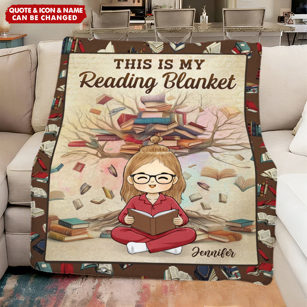 Personalized "Just A Girl Who Loves Books" Blanket with Custom Name & Icon & Quote | Cozy Bookish Gift For Book Lovers Readers Library Fans