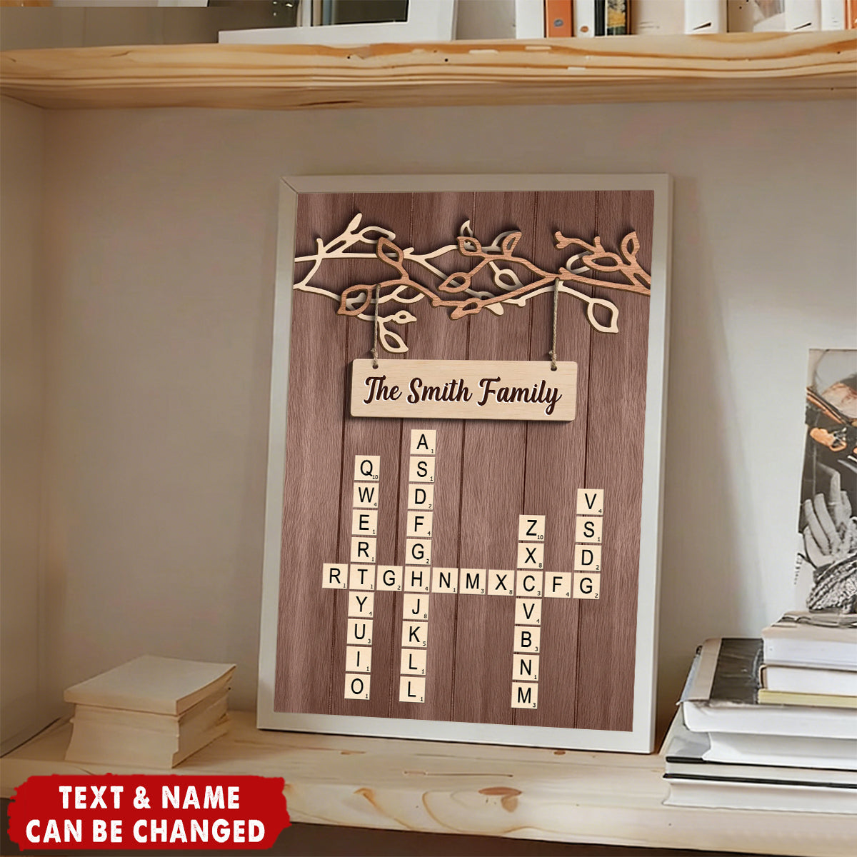 Personalized Rustic Tree Branch Family Poster With Family Name Or Text | Crossword Puzzle Art | Heartfelt Christmas Gift For Family Bedroom