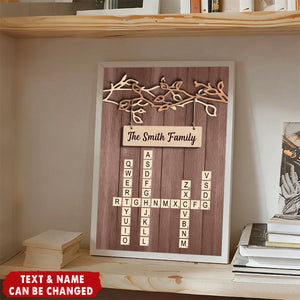 Personalized Rustic Tree Branch Family Poster With Family Name Or Text | Crossword Puzzle Art | Heartfelt Christmas Gift For Family Bedroom