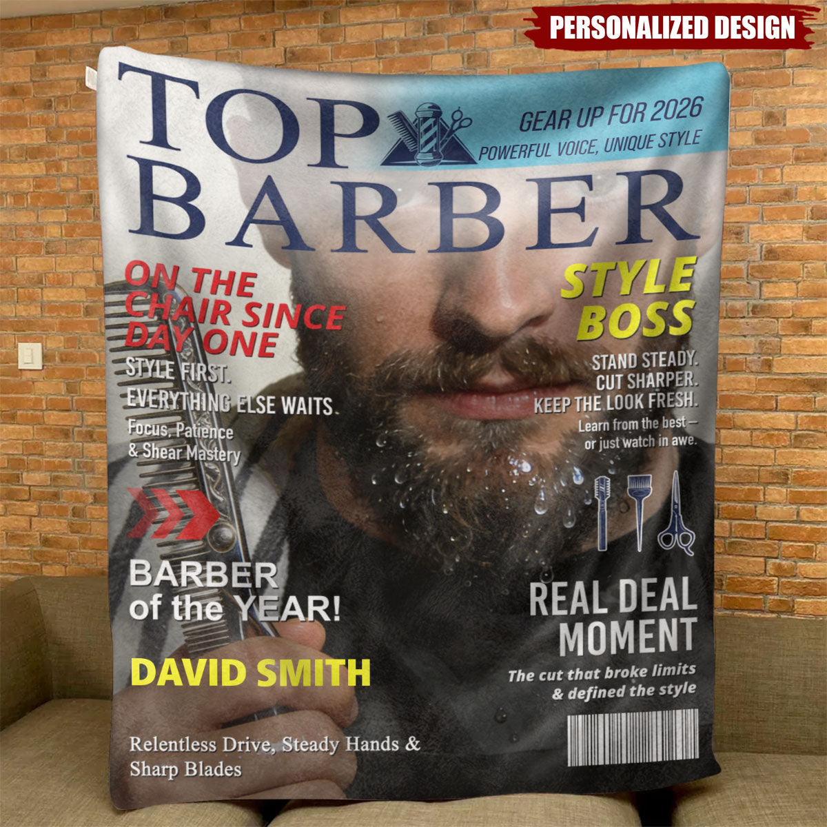 Personalized Top Barber Magazine Cover Fleece Blanket With Name & Photo - Graduation | Birthday | Graduation Gift For Salon Stylist