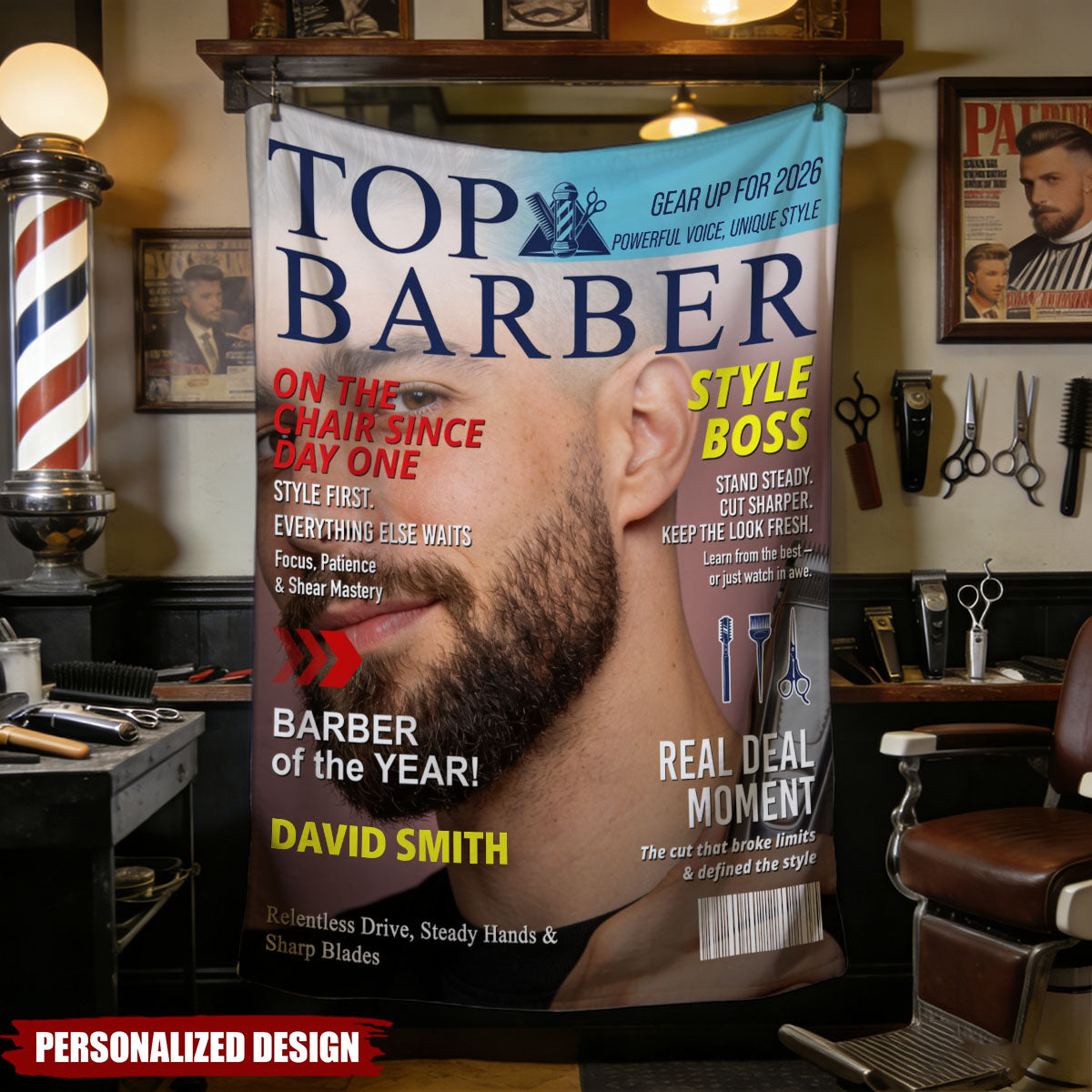Personalized Top Barber Magazine Cover Fleece Blanket With Name & Photo - Graduation | Birthday | Graduation Gift For Salon Stylist