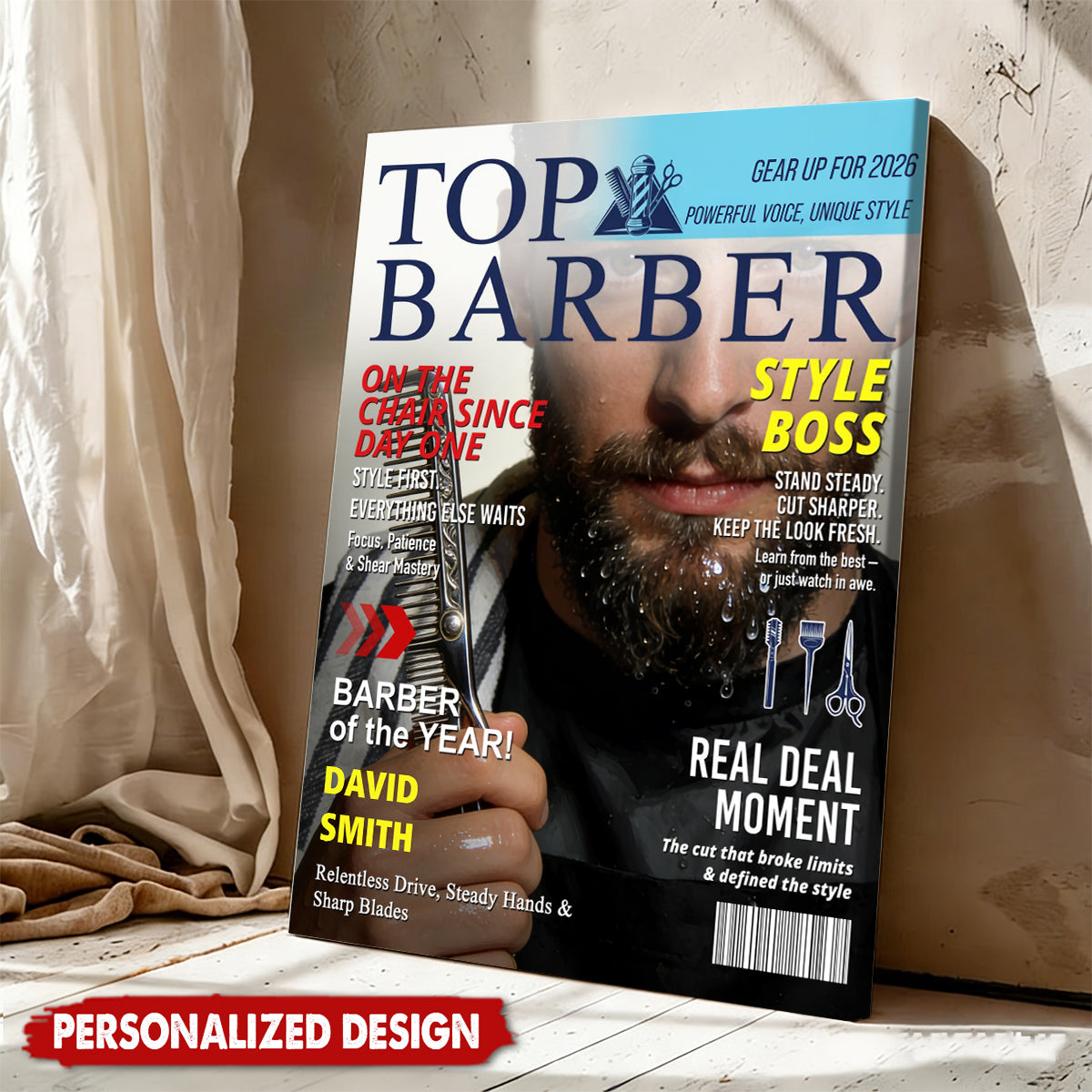 Personalized Barber Magazine Cover Poster With Photo & Name & Headline | Unique Barber Shop Decor Gift For Master Groomers