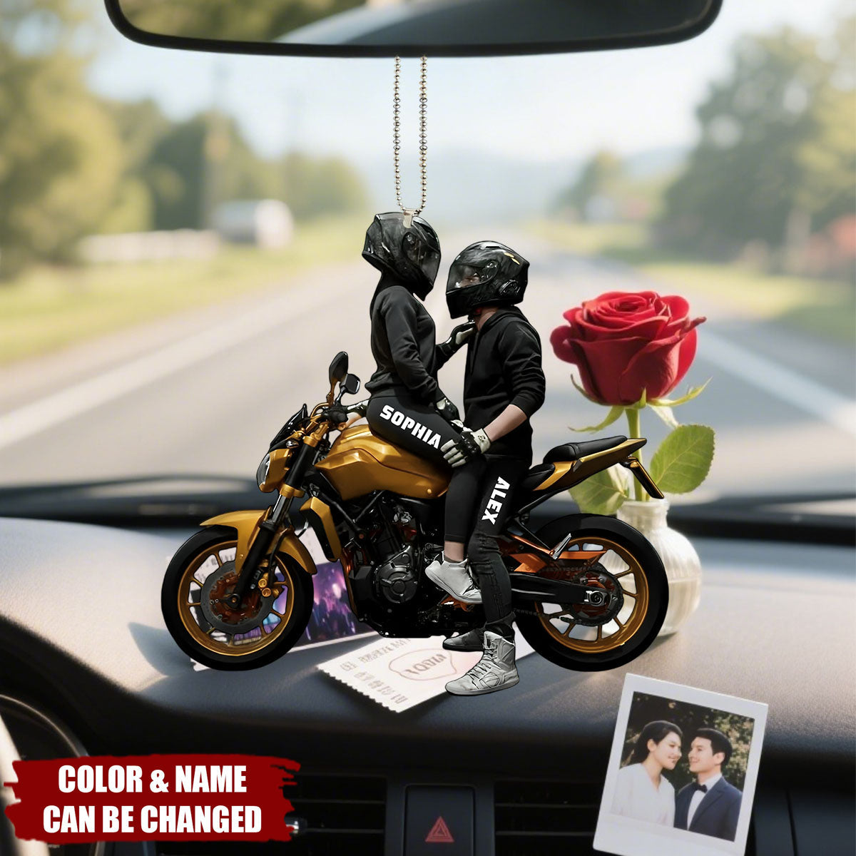 Personalized Motorbike Couple Car Acrylic Ornament With Names & Colors | Creative Anniversary Valentine's Day Gift For Motorcycle Loving Couples
