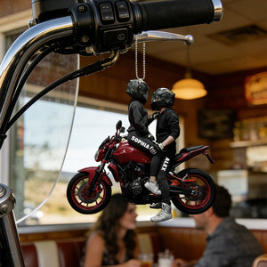 Personalized Motorbike Couple Car Acrylic Ornament With Names & Colors | Creative Anniversary Valentine's Day Gift For Motorcycle Loving Couples