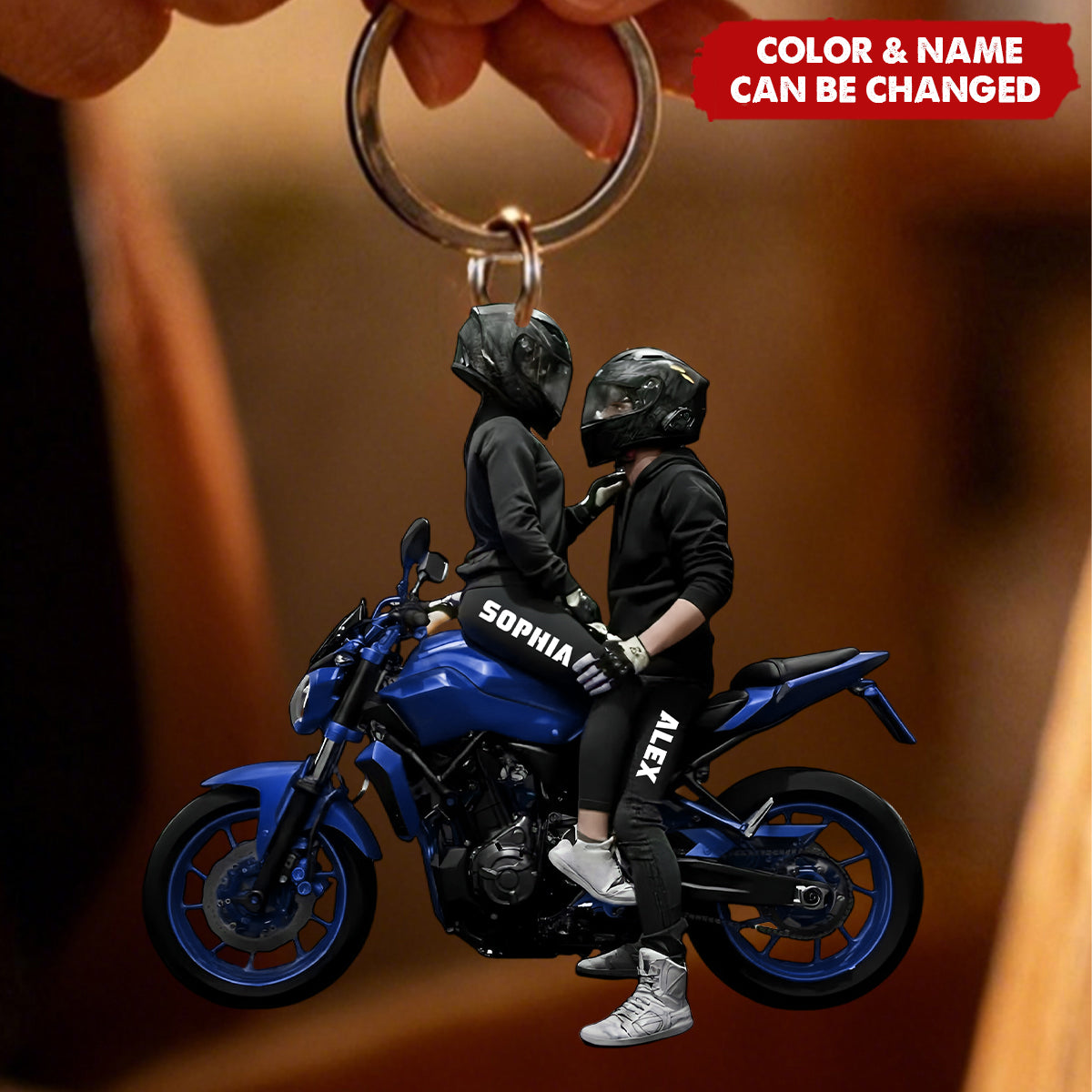 Personalized Motorbike Couple Car Acrylic Keychain With Names & Colors | Creative Anniversary Valentine's Day Gift For Motorcycle Loving Couples
