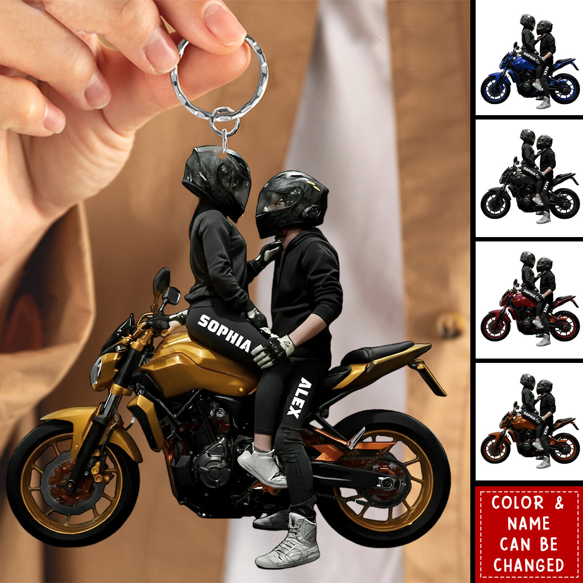Personalized Motorbike Couple Car Acrylic Keychain With Names & Colors | Creative Anniversary Valentine's Day Gift For Motorcycle Loving Couples