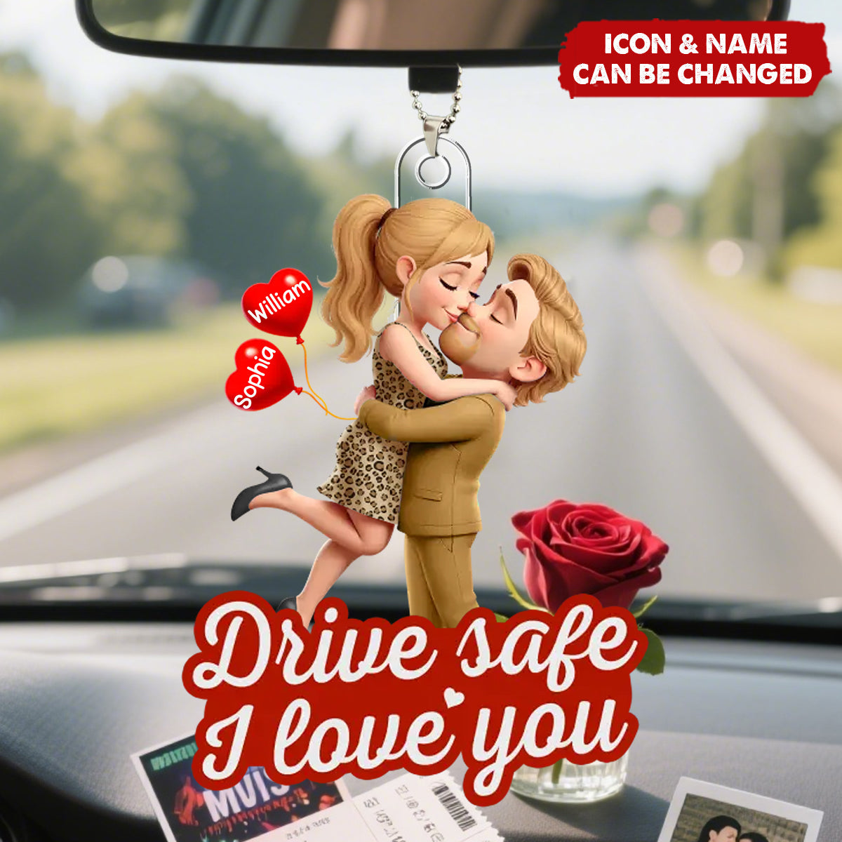 Personalized 3D Effect Kissing Wedding Acrylic Ornament With Names & Icons - Valentine's Day Gift Anniversary Keepsake For Couples