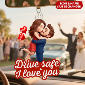 Personalized 3D Effect Kissing Wedding Acrylic Ornament With Names & Icons - Valentine's Day Gift Anniversary Keepsake For Couples