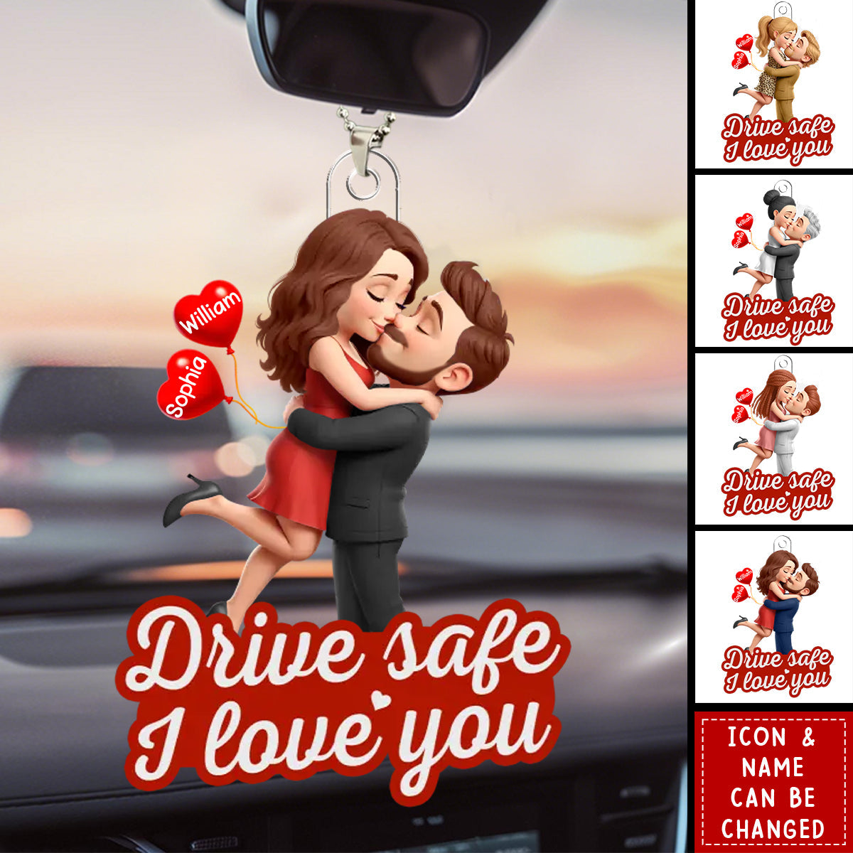 Personalized 3D Effect Kissing Wedding Acrylic Ornament With Names & Icons - Valentine's Day Gift Anniversary Keepsake For Couples