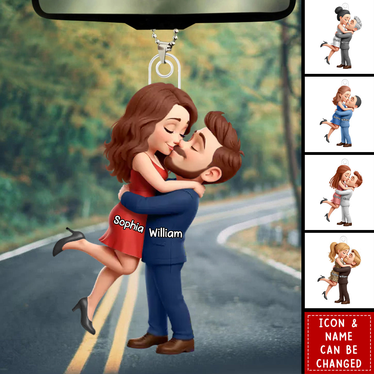 Personalized Couple Hugging Acrylic Car Ornament With Names & Icons |  Romantic Wedding Anniversary Valentine's Day Gift For Husband & Wife