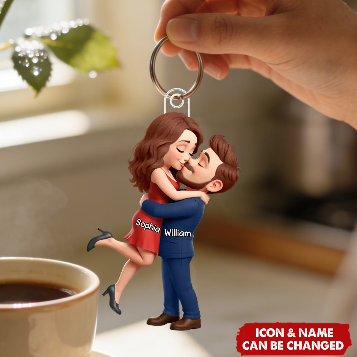 Personalized Kissing In Wedding Acrylic Keychain With Names & Icons - Valentine's Day Gift Marriage Anniversary Gift For Couples