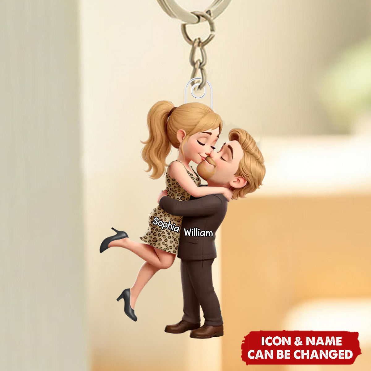 Personalized Kissing In Wedding Acrylic Keychain With Names & Icons - Valentine's Day Gift Marriage Anniversary Gift For Couples