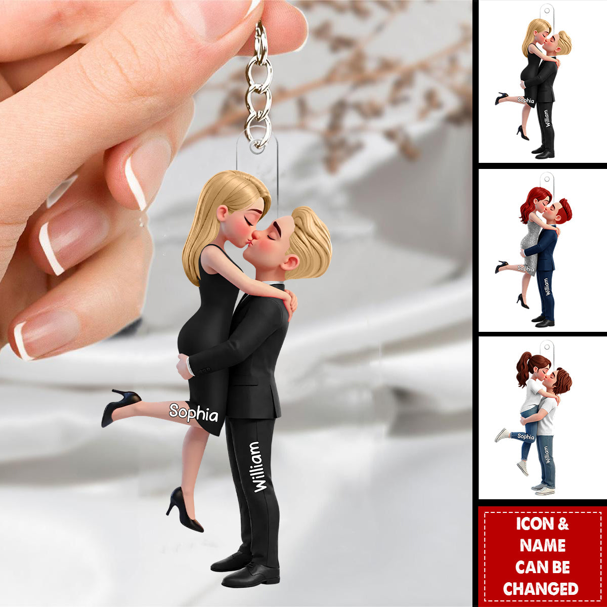 Personalized 3D-Effect Kissing Couple Acrylic Keychain With Names & Icons | Romantic Valentine's Day Gift For Couple Soulmates