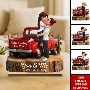 Personalized 3D Effect Double-Layered Pickup Truck Wooden Plaque With Names & Year - Wedding Keepsake Valentine's Day Gift For Couples