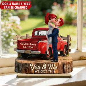 Personalized 3D Effect Double-Layered Pickup Truck Wooden Plaque With Names & Year - Wedding Keepsake Valentine's Day Gift For Couples