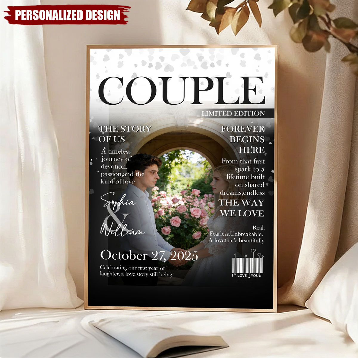 Personalized Couple Magazine Cover Wall Art With Photo & Name - Anniversary Valentine's Day Gift For Couple & Partner