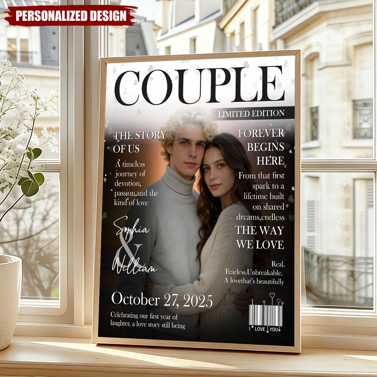 Personalized Couple Magazine Cover Wall Art With Photo & Name - Anniversary Valentine's Day Gift For Couple & Partner