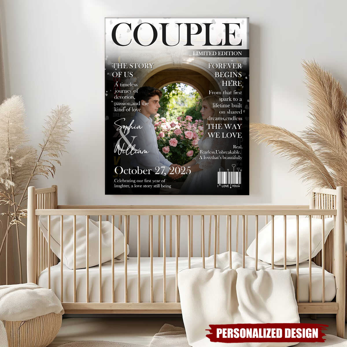 Personalized Couple Magazine Cover Wall Art With Photo & Name - Anniversary Valentine's Day Gift For Couple & Partner