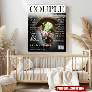 Personalized Couple Magazine Cover Wall Art With Photo & Name - Anniversary Valentine's Day Gift For Couple & Partner