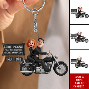 Personalized 3D Effect Biker Couple Acrylic Keychain With Names Icons - Anniversary Valentine’s Day Gift For Motorcycle Lovers