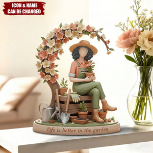 Personalized 3D Effect Gardening Girl Acrylic Plaque With Name & Icon | Unique Mother's Day Birthday Gift For Garden Lovers Mom