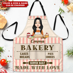Personalized Adjustable Striped Kitchen Bakery Apron With Baker Icon & Name - Mother's Day Birthday Gift For Baking Lovers & Moms