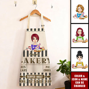 Personalized Adjustable Striped Kitchen Bakery Apron With Baker Icon & Name - Mother's Day Birthday Gift For Baking Lovers & Moms