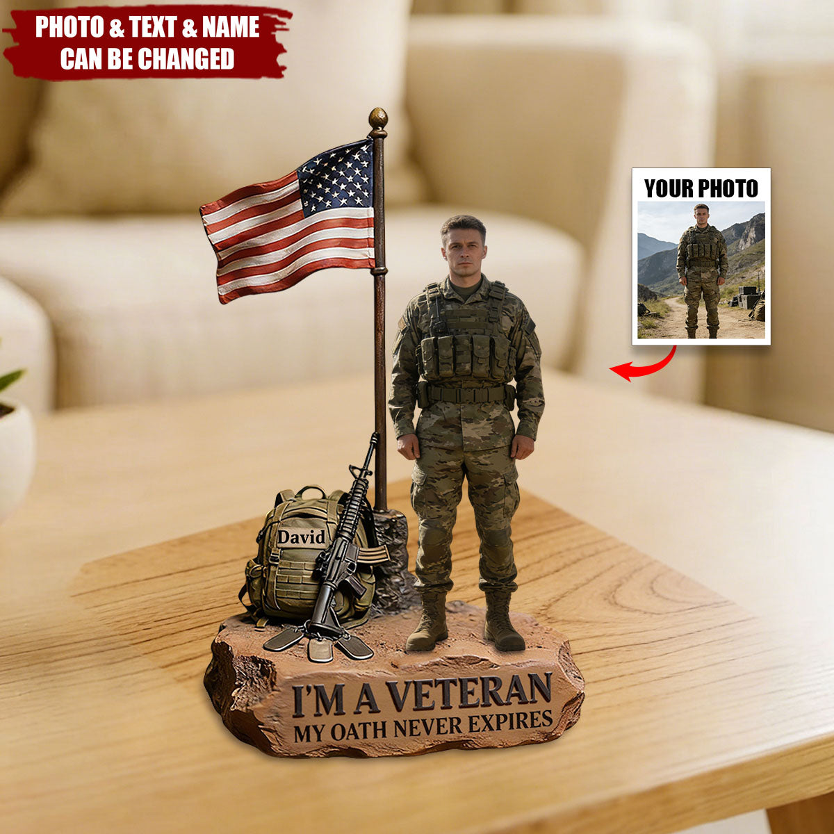 Personalized Military Veteran Shaped Acrylic Plaque With Name & Photo - Military Retirement Father's Day Gift For Dad Grandpa Or Husband