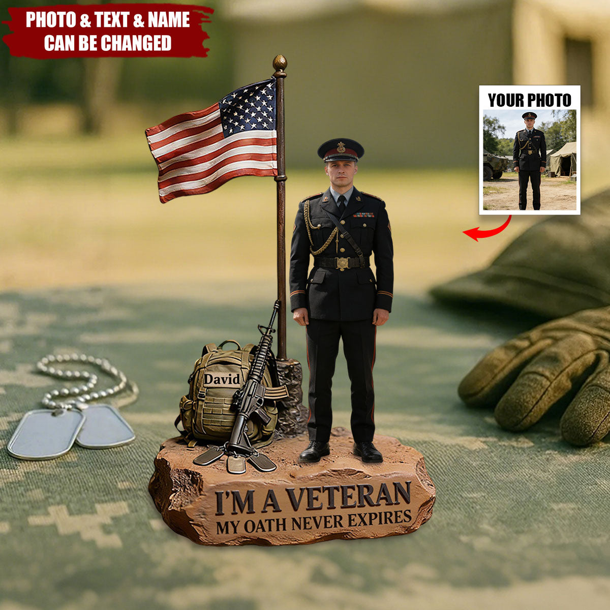 Personalized Military Veteran Shaped Acrylic Plaque With Name & Photo - Military Retirement Father's Day Gift For Dad Grandpa Or Husband