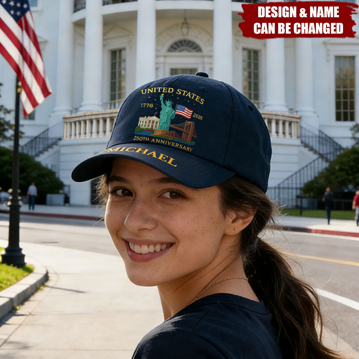 Personalized 250th Anniversary Patriotic Classic Cap With Name & Statue Of Liberty - Independence Day Father's Day Gift For Dad Grandpa