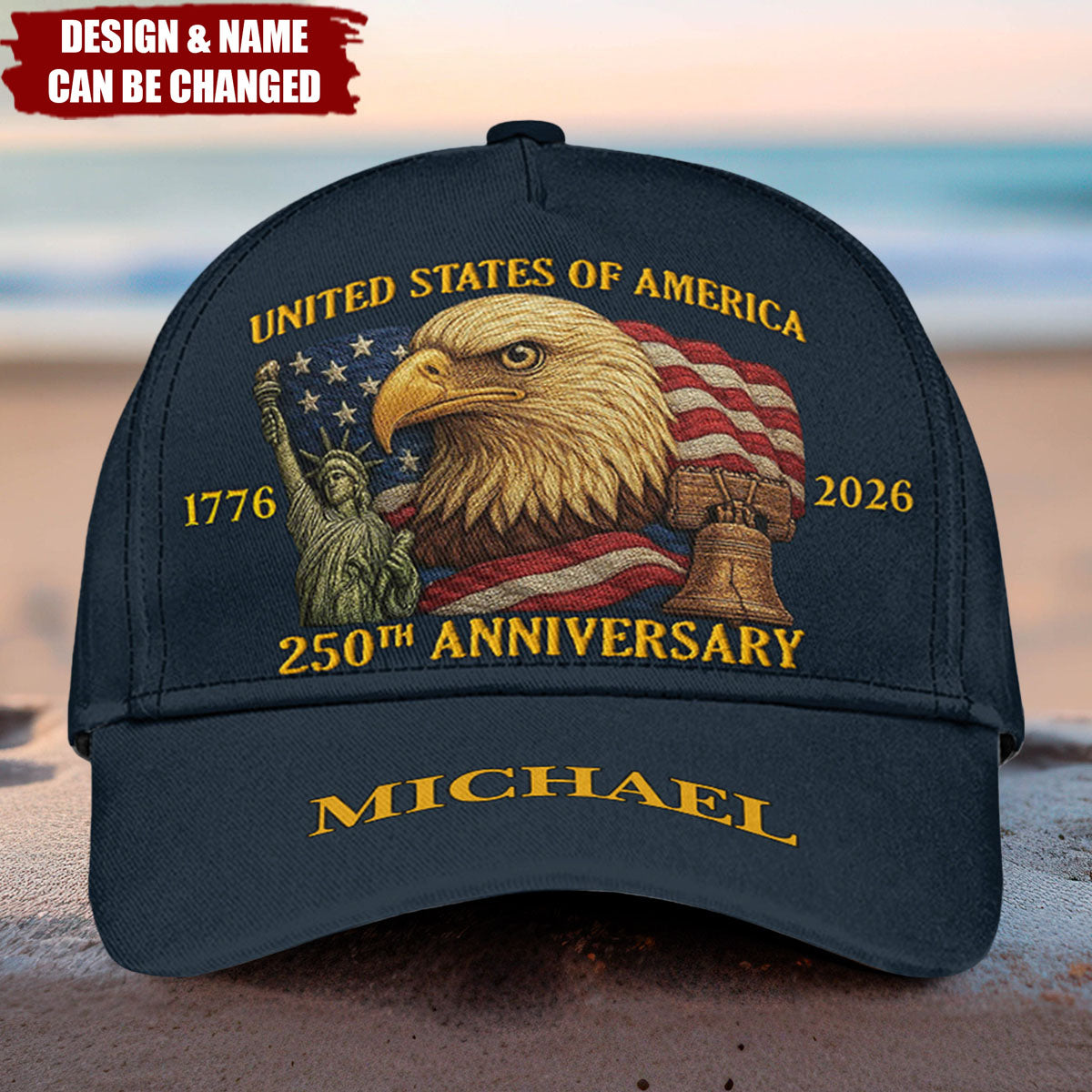 Personalized 250th Anniversary Patriotic Classic Cap With Name & Statue Of Liberty - Independence Day Father's Day Gift For Dad Grandpa