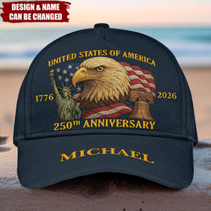 Personalized 250th Anniversary Patriotic Classic Cap With Name & Statue Of Liberty - Independence Day Father's Day Gift For Dad Grandpa