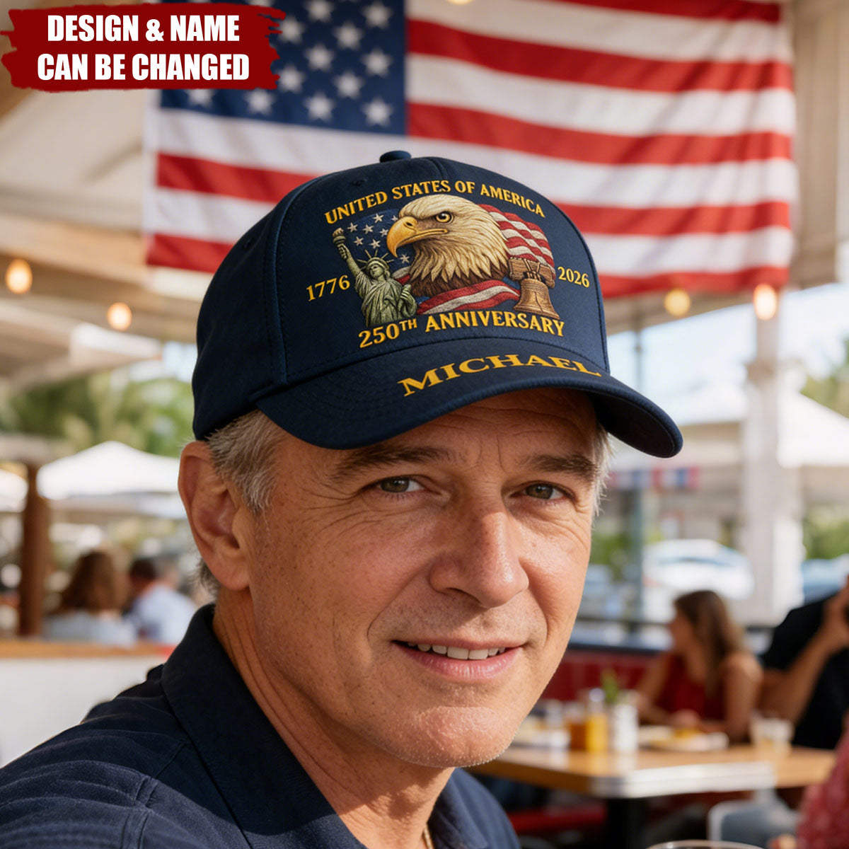 Personalized 250th Anniversary Patriotic Classic Cap With Name & Statue Of Liberty - Independence Day Father's Day Gift For Dad Grandpa