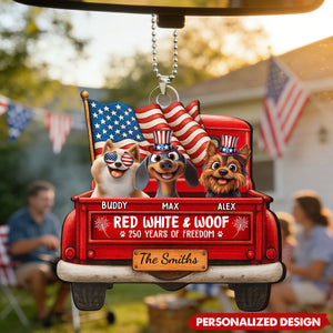 Customized Vintage Truck USA "250 Years Of Freedom" Acrylic Car Ornament With Name & Dog Breed - Unique Independence Day For Pet Parents