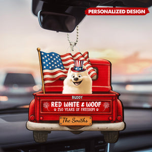 Customized Vintage Truck USA "250 Years Of Freedom" Acrylic Car Ornament With Name & Dog Breed - Unique Independence Day For Pet Parents