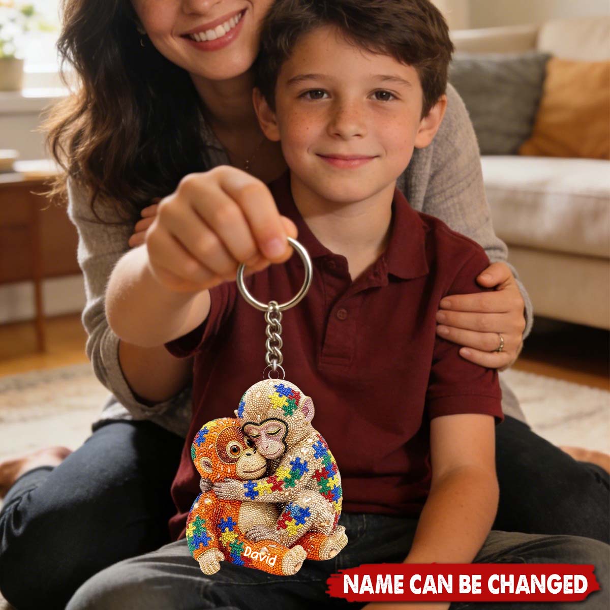 Personalized Autism Monkey Punch Keychain With Name | Heartwarming Gift For Autism Mom