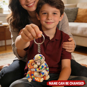 Personalized Autism Monkey Punch Keychain With Name | Heartwarming Gift For Autism Mom