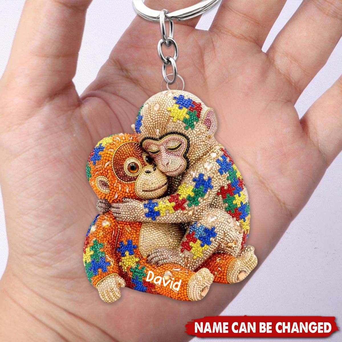 Personalized Autism Monkey Punch Keychain With Name | Heartwarming Gift For Autism Mom